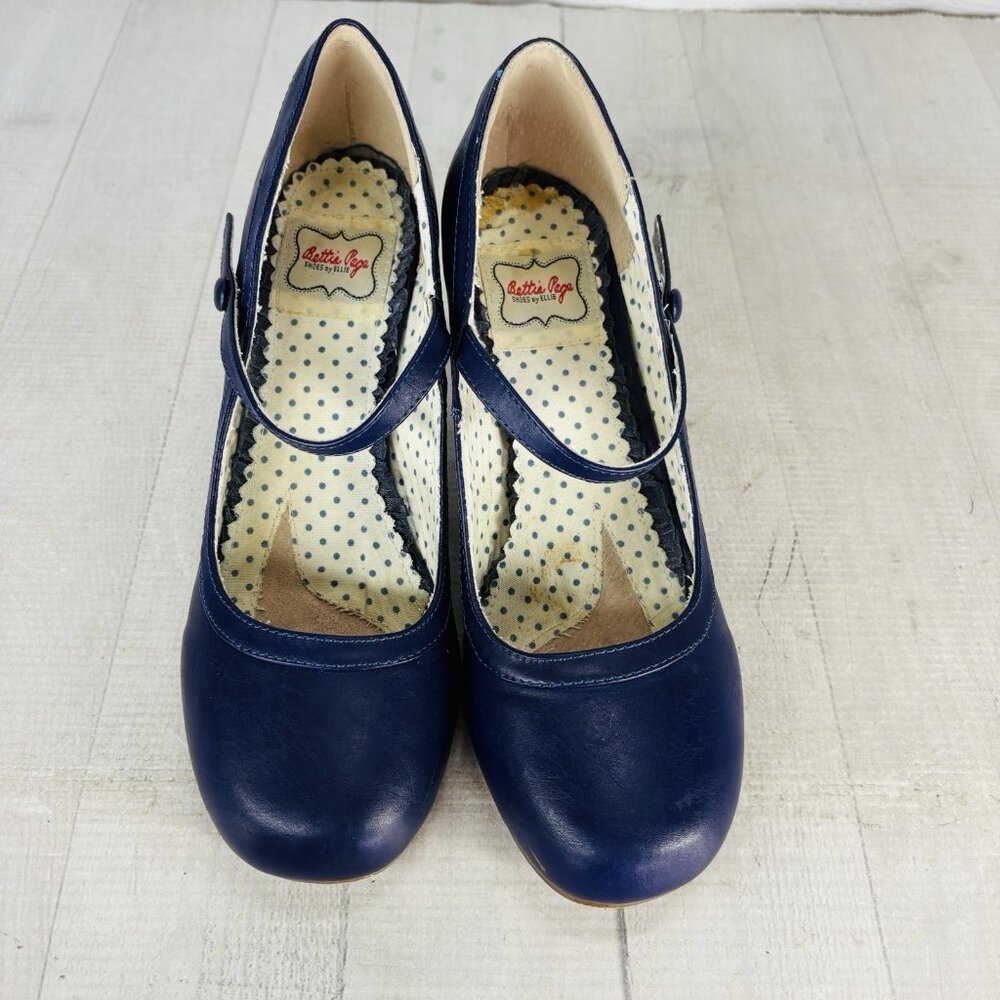 Bettie Page By Ellie BETTIE VINTAGE PUMP Deep Purple Retro Heel Mary Jane Size 8 - Picture 7 of 16
